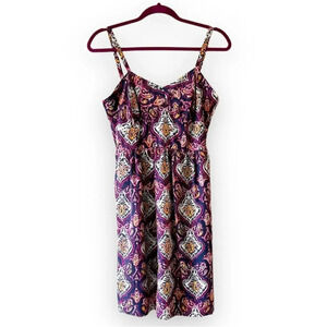 J‎ Crew Purple Paisley Boho Print Slip Dress Size 4 Fall Transition Piece Layers